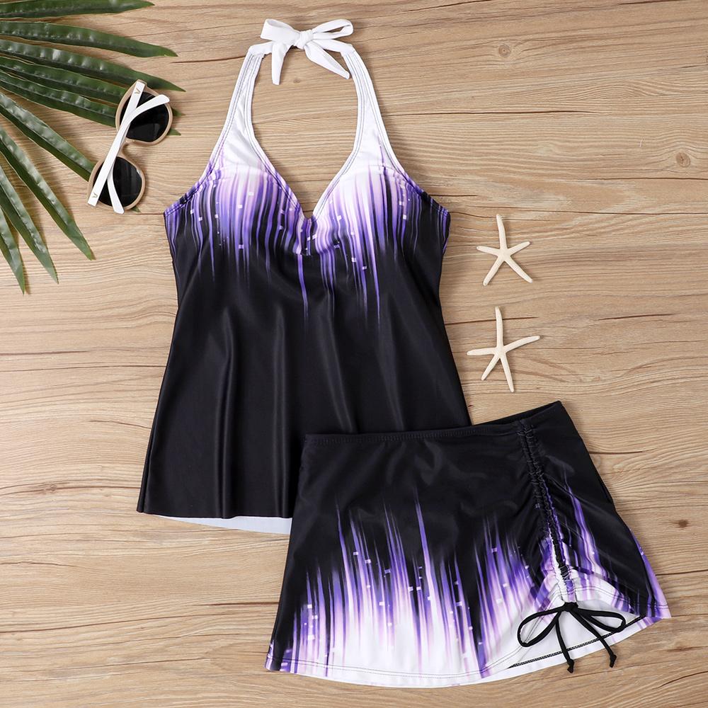 Летний базовый купальник с завязками и бантом — классические брюки без бретелек, комфортный женский купальник из двух частей для бассейна с градиентным принтом, S-6XL