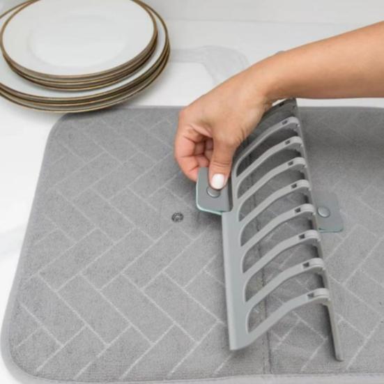 Складной коврик для сушки посуды Супервпитывающий коврик из микрофибры Подставка со штабелируемой полкой Нескользящий органайзер для кухонной столешницы для сушки и хранения