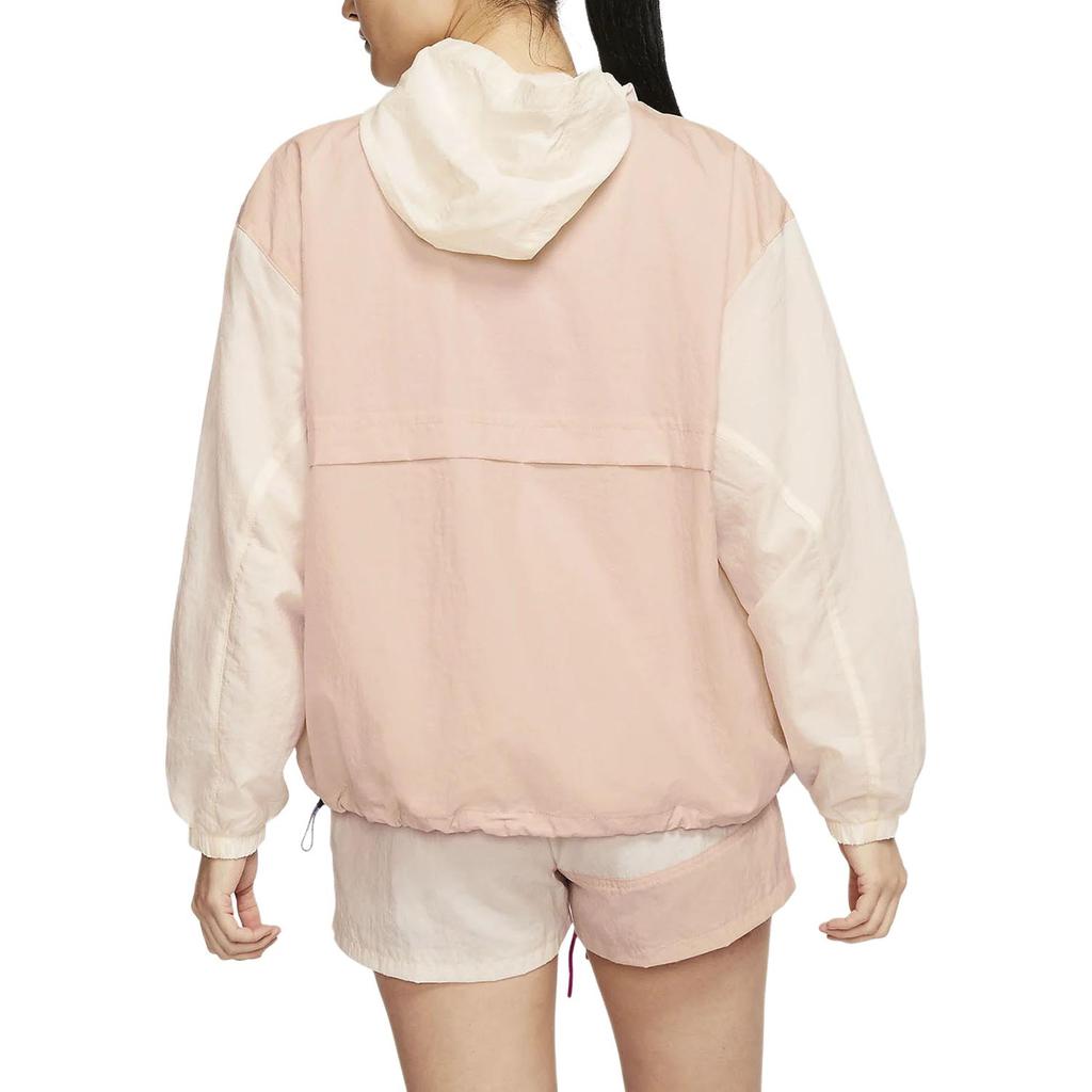 Nike Спортивная куртка свободного кроя с капюшоном в стиле колор-блок, женская куртка светло-слоновой кости, мерцающая, огненно-розовая DD2089-110