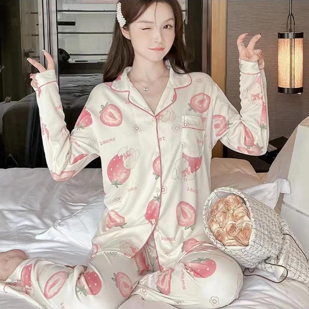 New Women's Pajamas Autumn Long Sleeve Loose Large Size Home Clothes Set Cute Cartoon Home Clothes Cardigan Spring Pajamas Set