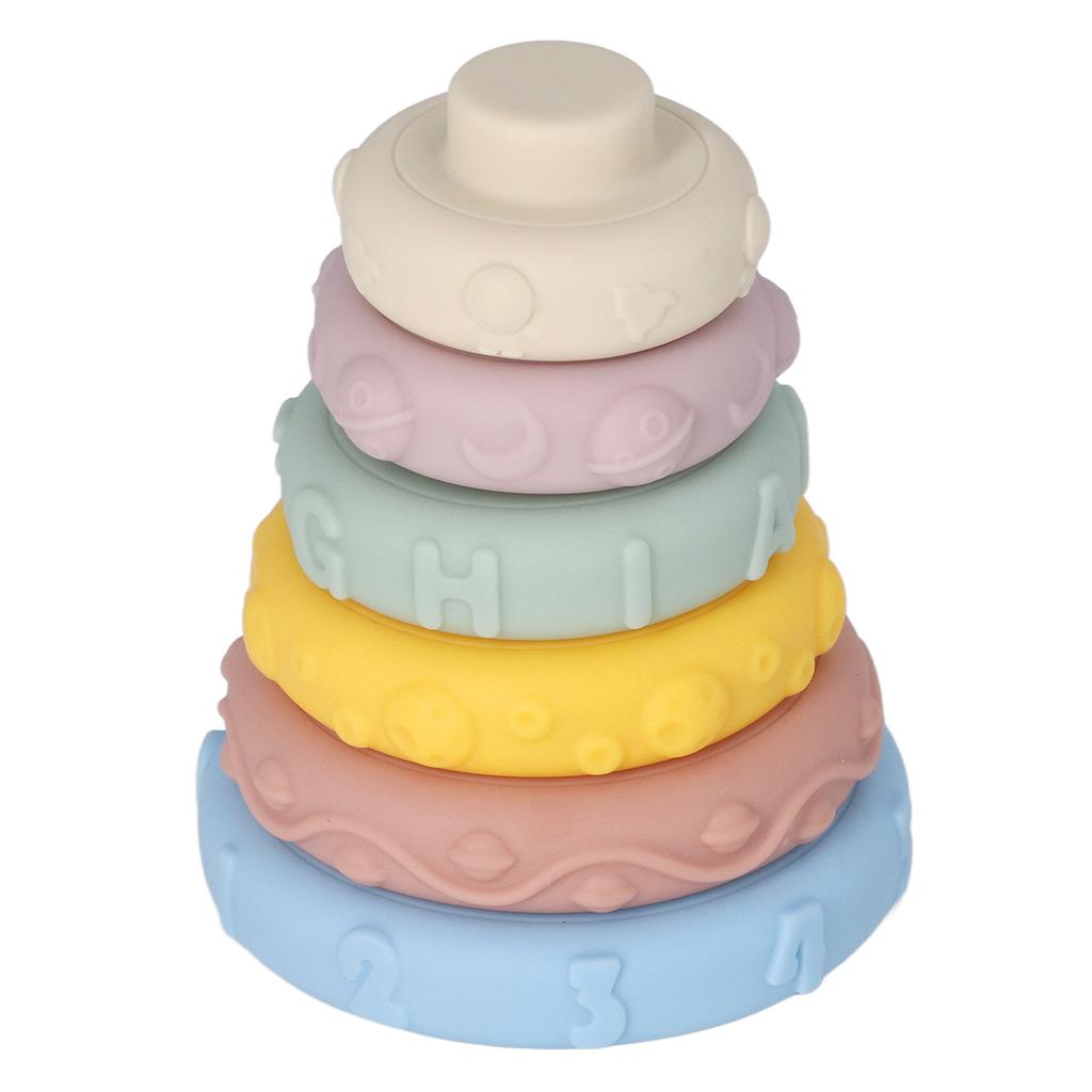 6Pcs Baby Sensory Stacking Rings Educational Squeaky Different Shapes Soft Stacking Circle Toys for