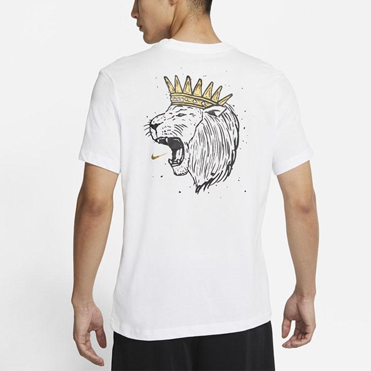 Nike Lion Print Basketball Sports Crew Neck Short Sleeve T-Shirt Men Tops White DD0784-100