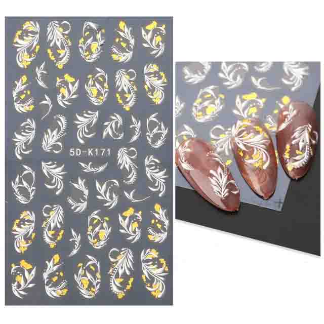5D наклейки для ногтей, кружевной свадебный дизайн, акриловый слайдер с цветочным тиснением для ногтей, руководство по французскому дизайну ногтей, Золотая фольга