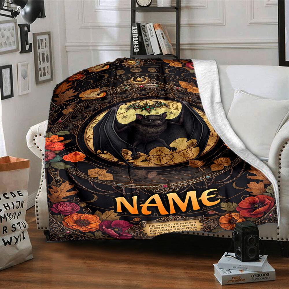 Bat And Floral Mandala Home Customize Your Name Blankets Soft Lightweight Cozy Allseason Throw Perfect For Couch Office Bed Living Room Or As A