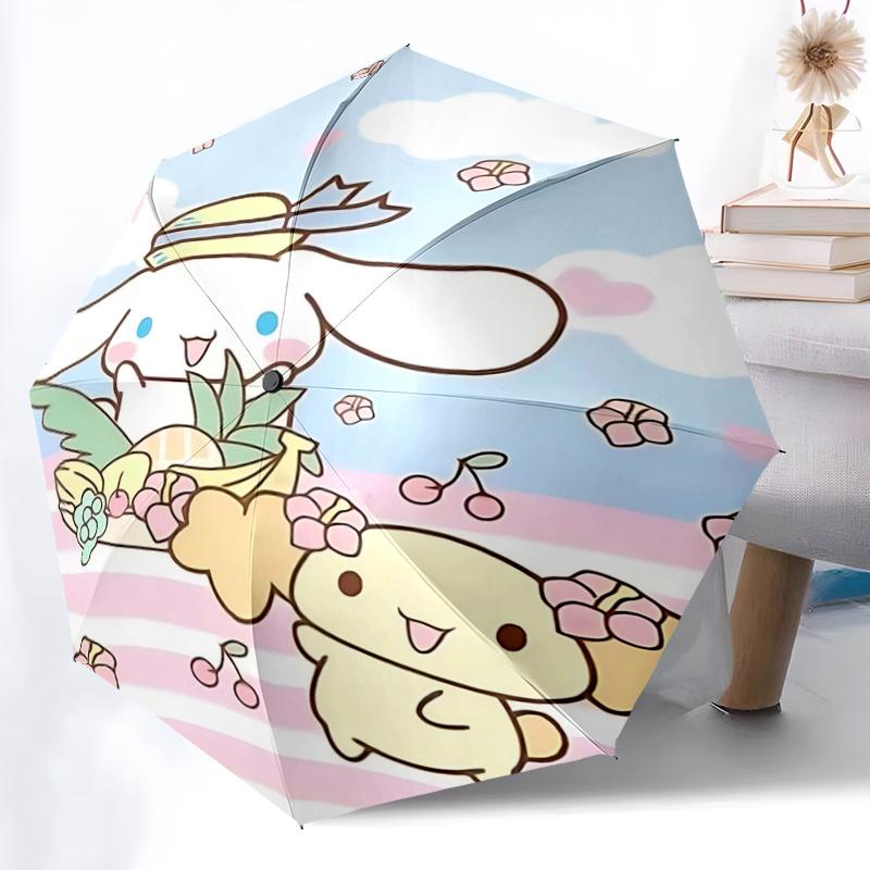 1 шт. Корзина для фруктов Cinnamoroll с зонтом с автоматическим открыванием/закрыванием - Портативная складная конструкция, Железный каркас с 8 спицами, Уличный зонт, Подарок на фестиваль для