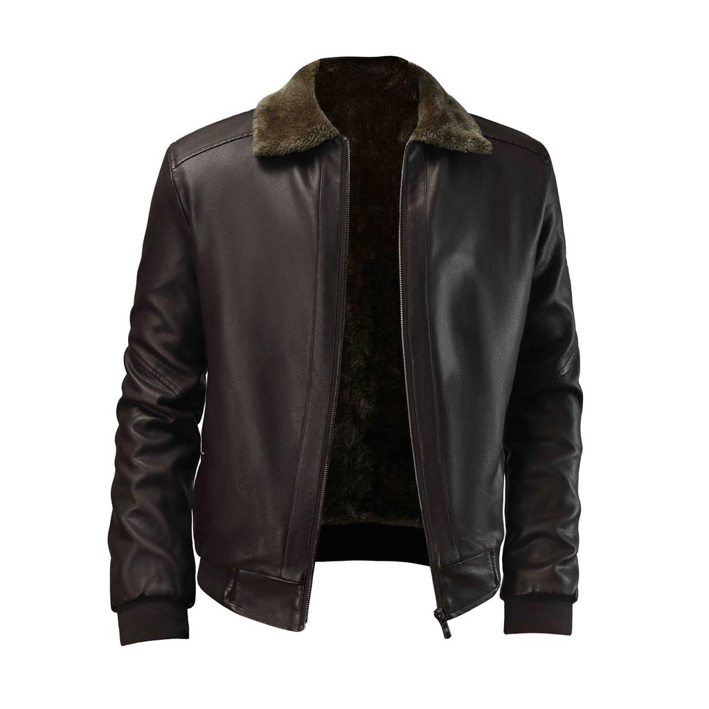 Men 'S Leather Jacket Lapel Autumn and Winter Leather Jacket Motorcycle Suit Youth Large Coat