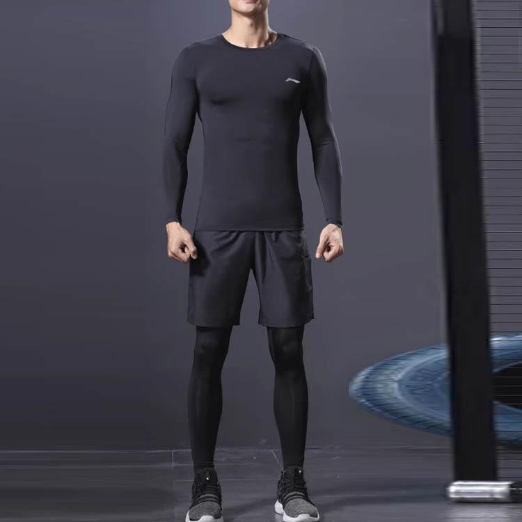 Li Ning Флисовая подкладка с принтом логотипа, термо, узкий крой, одежда для тренировок, мужская, черная, YUDT069-1
