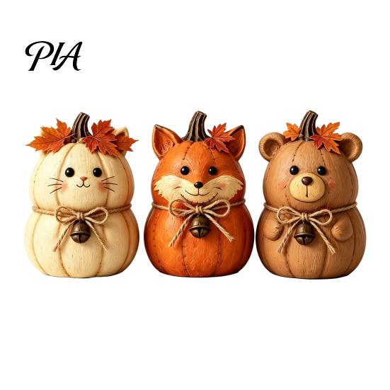 Decorative Wooden Tabletop Accents 3PCS Rustic Autumn Harvest Ornaments, Animal Designs Retro Maple Leaf Table Centerpieces Distressed Farmhouse