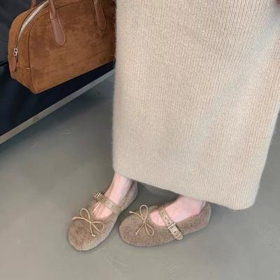 Французские туфли Мэри Джейн Мао Мао для женской верхней одежды 2025 осень и зима новые однословные одинарные туфли с бантом, неглубокие туфли-бини