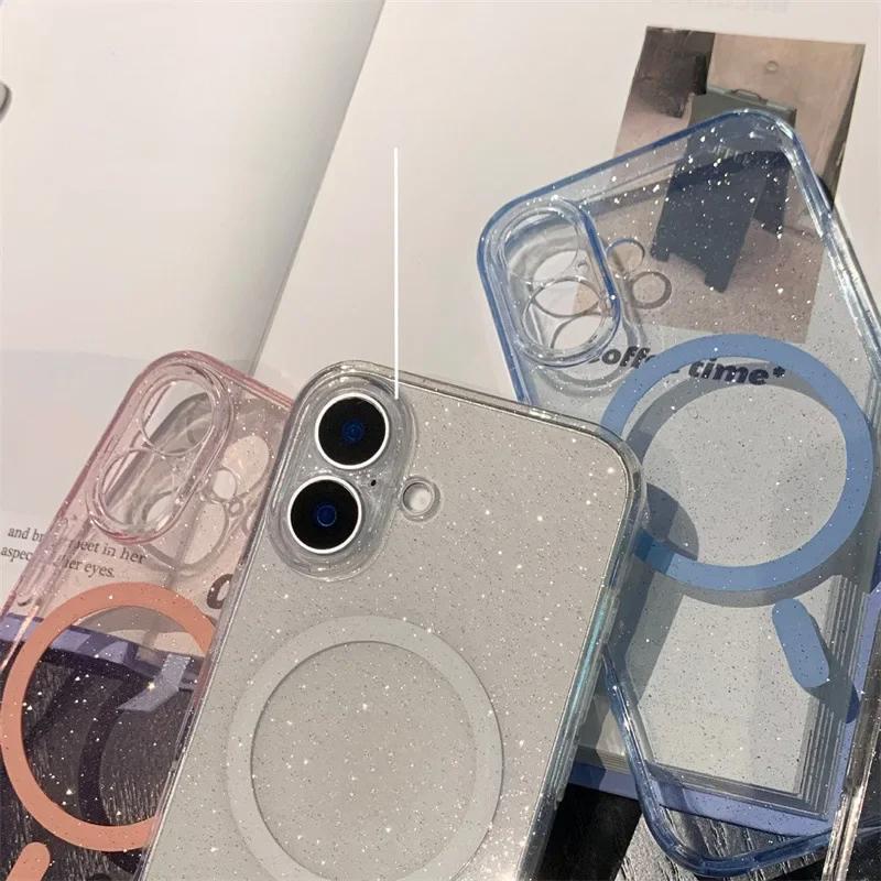 Для Magsafe Starry Sky Glitter Soft Case для IPhone 16 Pro Max 14 15 Plus 13Pro Magnetic Wireless Charger Прозрачный TPU силиконовый чехол