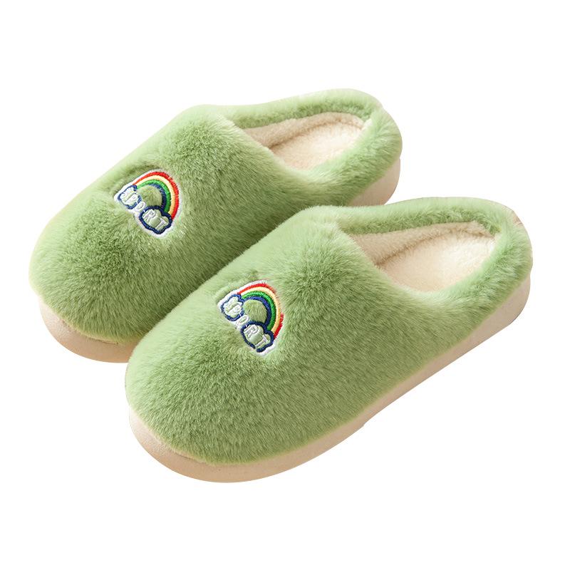 Модные зимние тапочки с героями мультфильмов, модная корейская версия для мужчин, женщин, пар, радужная домашняя обувь на толстой подошве из хлопка с противоскользящей подошвой, повседневная обувь