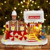 Christmas Village Accessories Decoration Gingerbread Train House Christmas Building Display Light Up Xmas Holiday Home Decor