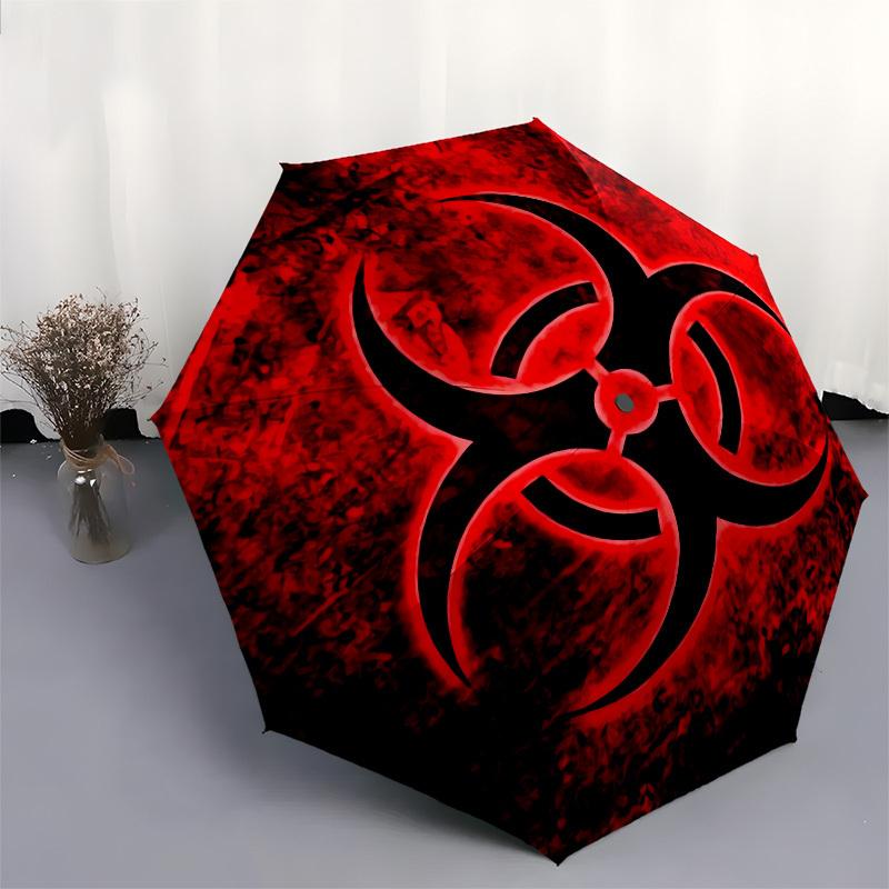 1pc Biohazard Symbol Warning Sign Umbrella with Plastic Handle,Suitable for All Seasons Home Travel Outdoor UmbrellaM1147