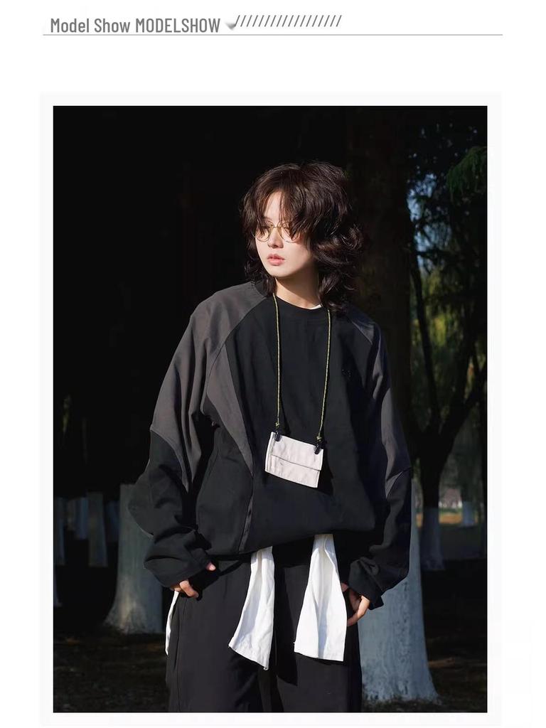 Унисекс ретро худи в японском стиле color block - Повседневный пуловер в горном стиле