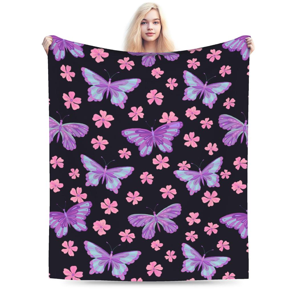 Butterfly Blankets Coral Fleece Plush Spring/Autumn Multi-function Lightweight Thin Throw Blanket for Bed Outdoor Rug Piece