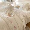 Korean Style Lace Pure Cotton Bed Sheet Set Four-piece Embroidered Seersucker Pure Cotton Four Seasons Bedding