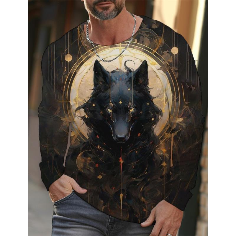 Футболка с длинным рукавом с рисунком волка для мужчин, повседневная футболка с принтом животных в стиле 3D, уличная одежда