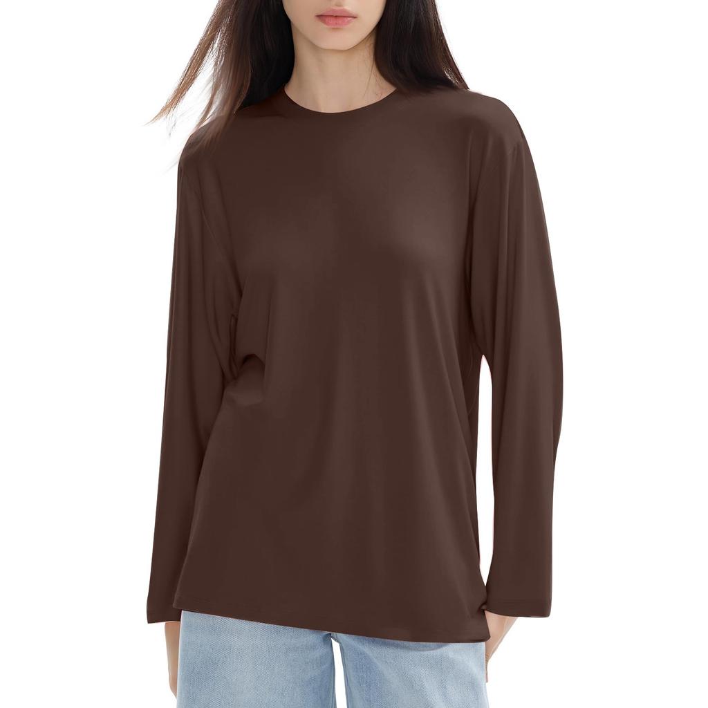 Женская модная повседневная блузка с длинным рукавом и круглым вырезом, пуловер