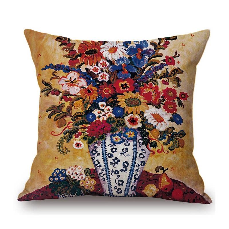 Modern Art Abstract Flower Oil Painting Flower Vase Still Life Floriculture Cinema Lobby Decoration Pillow Case Cushion Cover