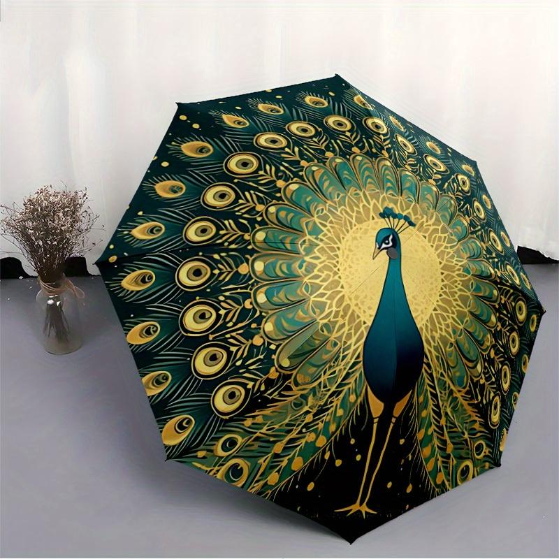 1pc Peacock Feather Auto Open/Close Umbrella Sturdy Iron Frame, Compact Travel UmbrellaIntricate Design Umbrella a0829055