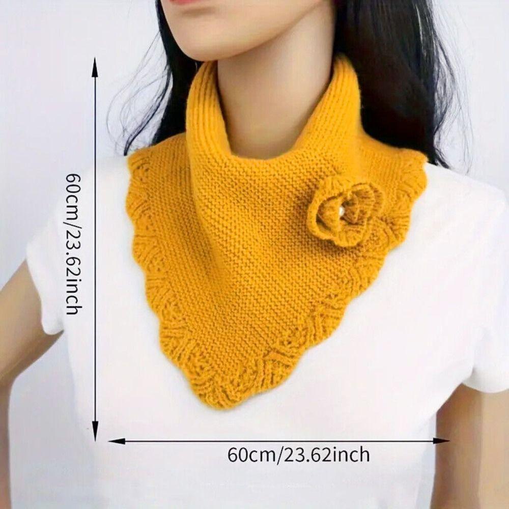 Solid Color Wavy Edge False Collar Crochet Flower Neck Warmer Fashion Women Knit Triangle Scarf