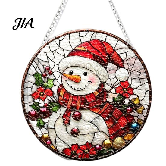 Atmosphere Enhancing Wall Decor Stained Glass Style Acrylic Window Hanging, Tree of Life & Winter Forest Double Sided Printed Ornament Round