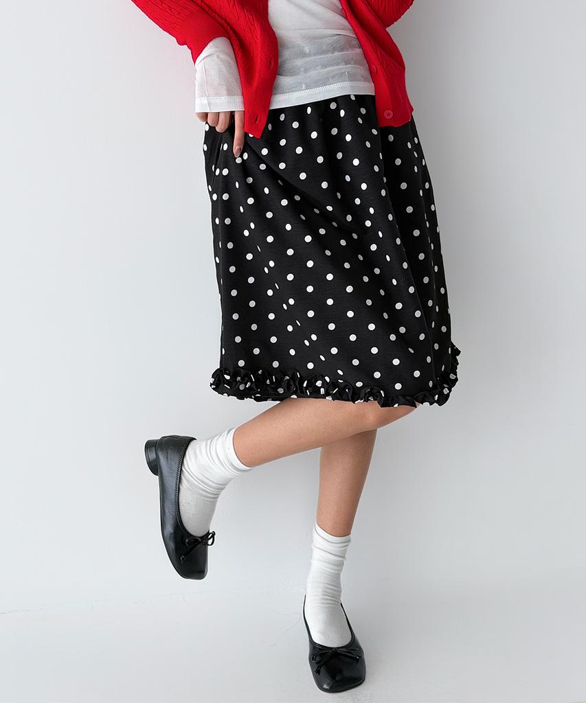 The Green Lab Dot Frill Skirt [Black]