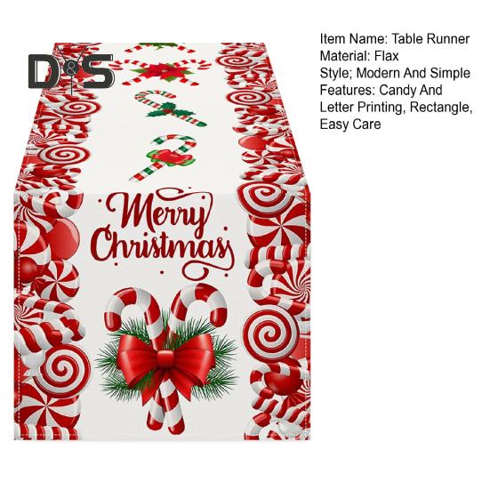 Рождественская дорожка для стола с принтом в виде конфет и букв, прямоугольная, простая в уходе, защита стола, праздничная атмосфера, банкеты, праздничные украшения для вечеринок, скатерть