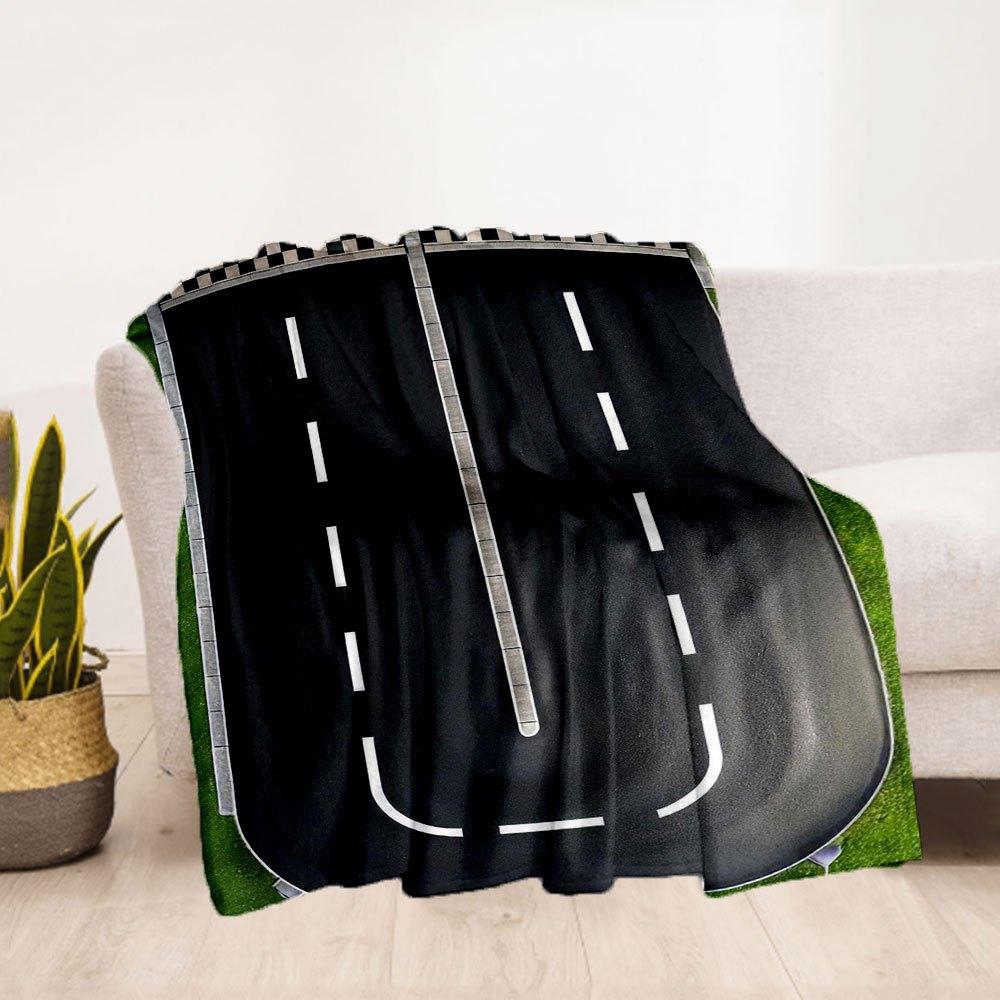Racing Track Roadway Wall Art Print PosterBlanket Flannel Throw Blanket for Sofa, Bed, Travel, Camping, Office, Couch, Chair, And Bed Gift f