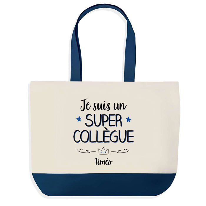 Sac cabas - PLANETEE - Timéo Super Collègue - fond bleu - coton 40x45 cm - grand format