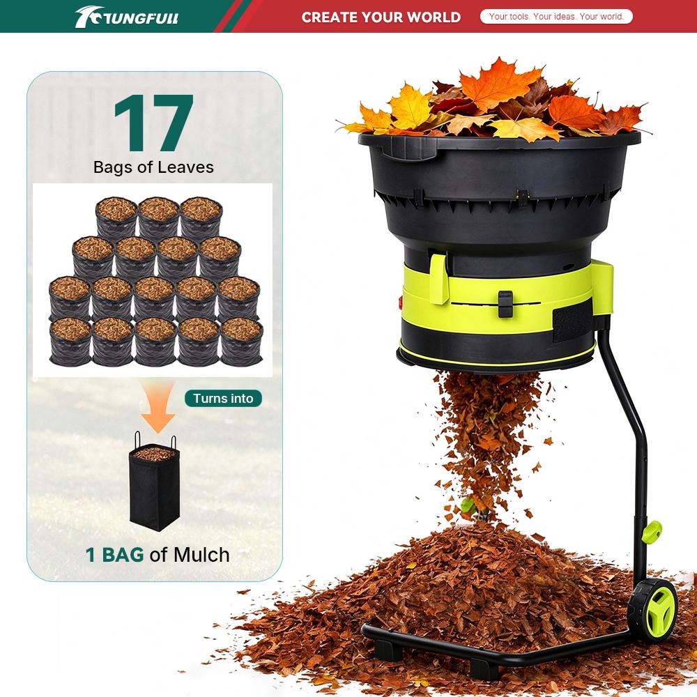 TUNGFULL Electric Leaf Shredder No‑Blade Garden Leaf Mulcher Portable Wheeled Yard Leaf Crusher For Backyard Compost Making