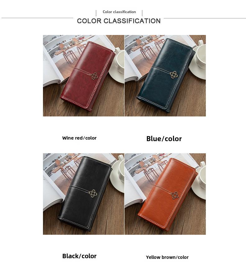 Женский длинный ретро-кошелек на молнии с большой вместимостью и отделениями для нескольких карт - двухсекционная студенческая сумочка