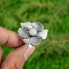 Round Rainbow Moonstone Stone 925 Silver Daughter Flower Trendy Statement Ring
