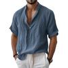 Мужская повседневная летняя рубашка-henley с коротким рукавом и воротником-стойкой, мятая текстура