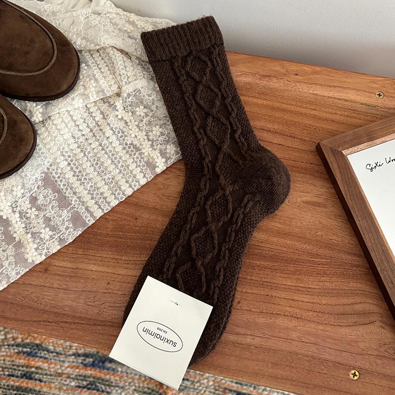 Winter Warm Wool Women Socks Solid Color Japanese Harajuku Retro Long Socks Women Girls Thermal Vintage Streetwear Crew Socks