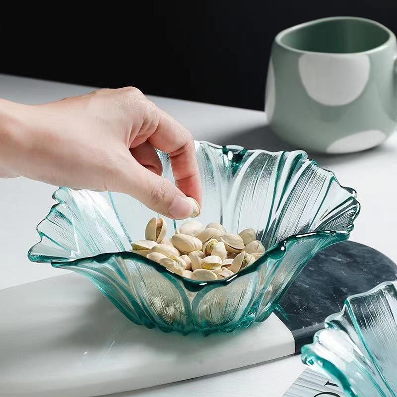Green Petal Delicate Fruit Plate Home Salad Bowl Begonia Glass Fruit Plate Dim Sum Plate