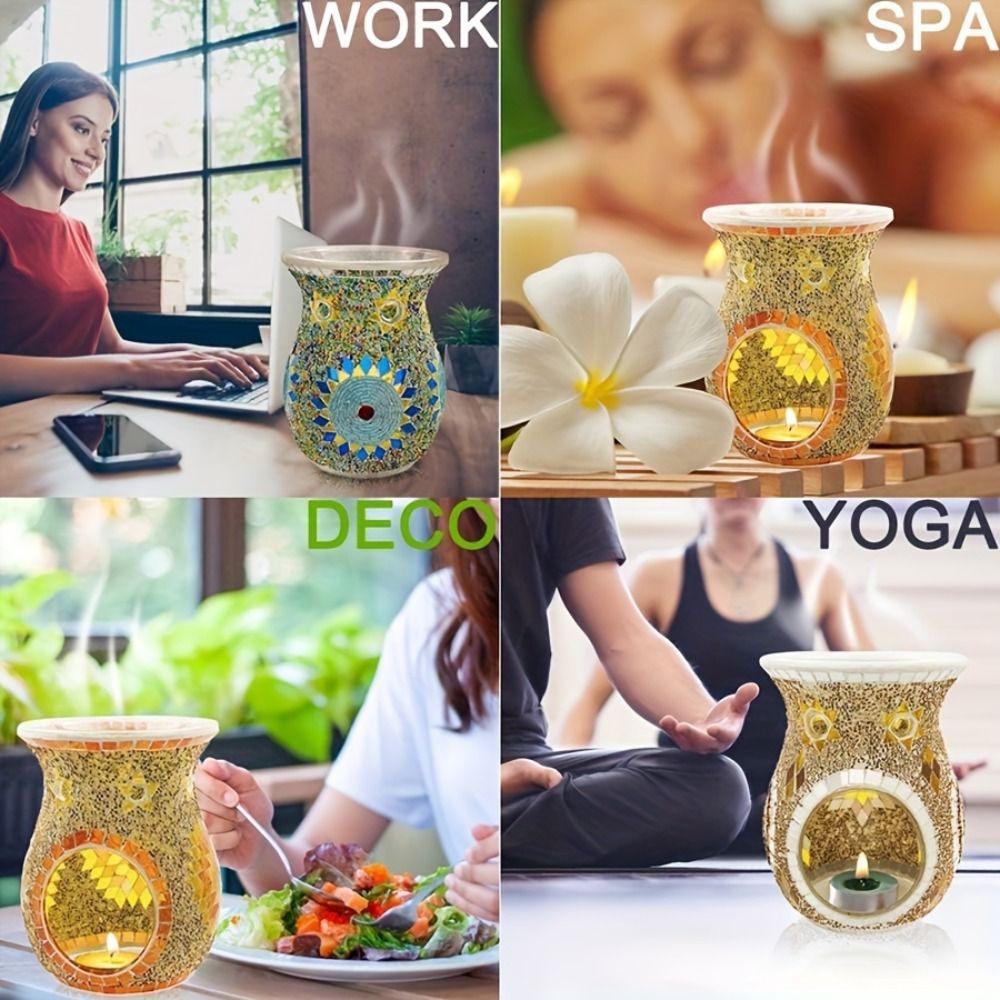 Мозаичный стеклянный подсвечник для ароматических свечей, прочный диффузор для благовоний, ароматерапия, кофейная барная стойка