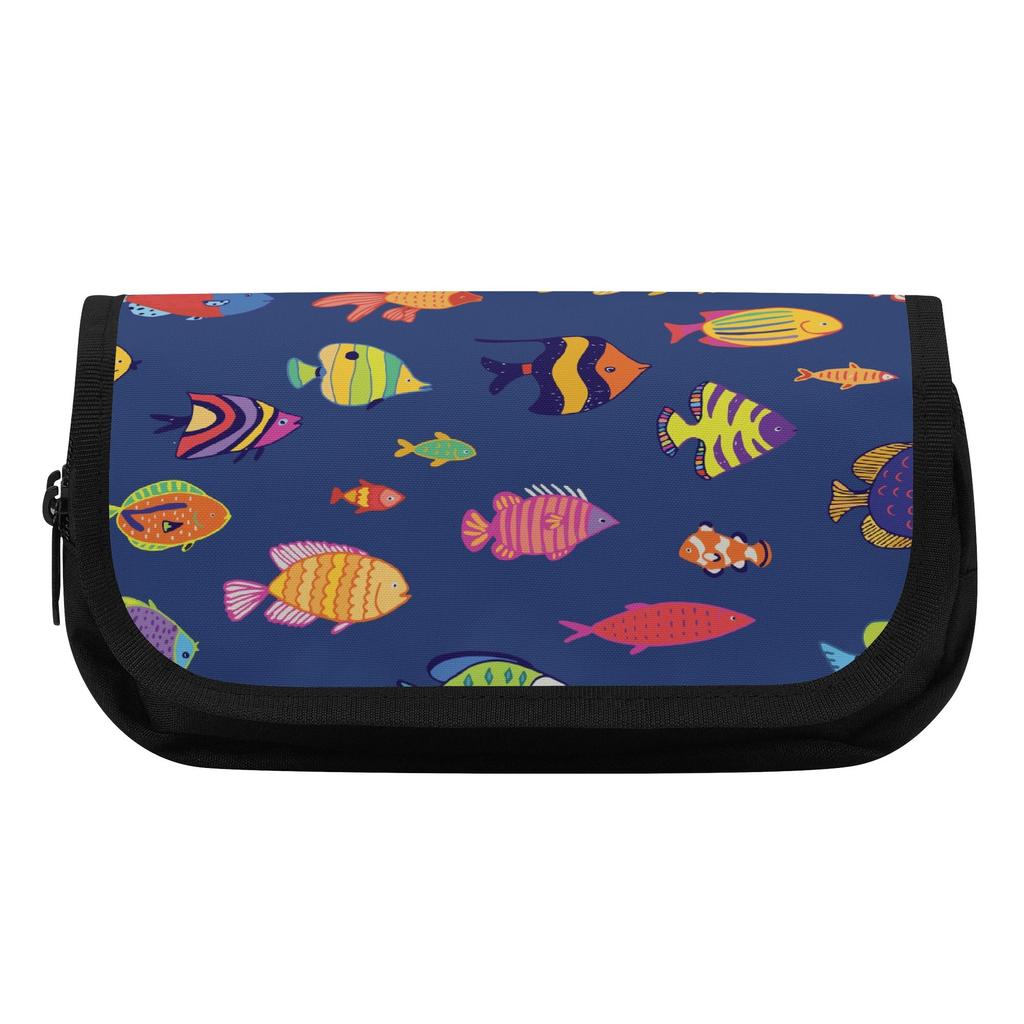 Pen Case Double Layer 300D Polyester Double Zipper with Two Spacious Sections for Pens Stationery and Earphones for Boys Girls