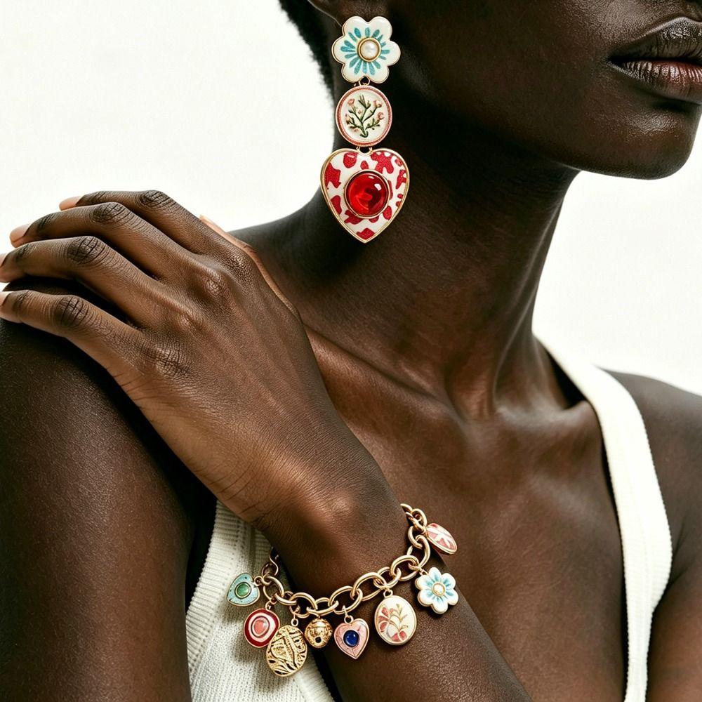 Flower Asymmetrical Enamel Dangle Earrings Creative Bohemian Dangle Earring Women