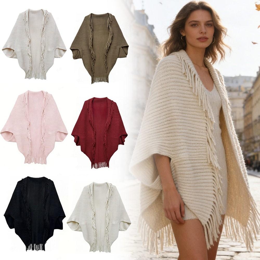 Женский шаль-накидка с V-образным вырезом, вязаная шаль с бахромой, новые накидки, шарф, пальто, Весна Осень