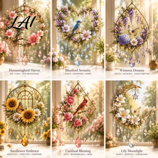 Stained Glass Style Suncatchers Acrylic Flower Bird/Butterfly Crystal Sun Catcher Decorative Hanging Ornament for Window Living Catcher Room Bedroom