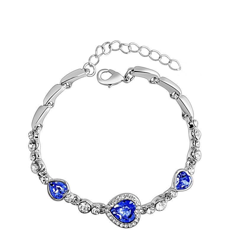 Fashion Ocean Heart Shaped Topaz Zircon Crystal Rhinestone Love Bracelet Jewelry For Women