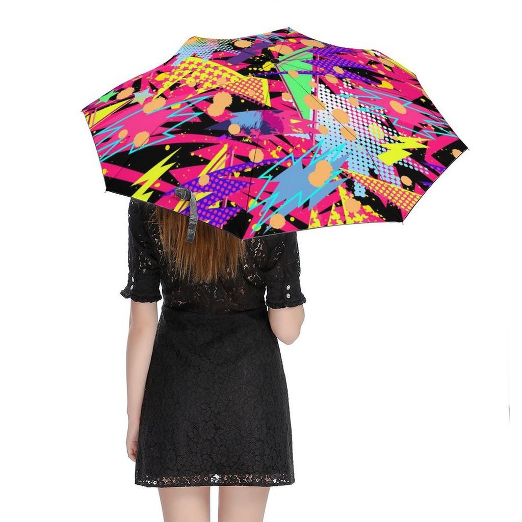 1 шт. Автоматический зонт с ветроустойчивой технологией и водоотталкивающей поверхностью для путешествий, с граффити-дизайном