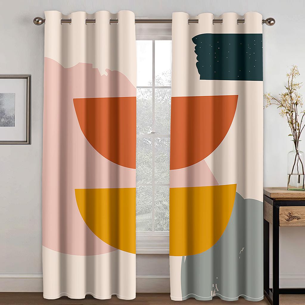 Geometric Japanese Style Nordic Wind Abstract Art Polyester Morandi Color Block Thin Curtains for Living Room Bedroom Home Decor