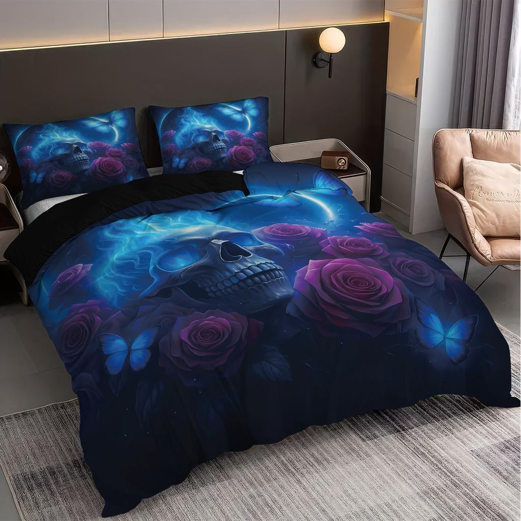 3PC Halloween Skull Printed Bedding Set for Four Seasons Coreless Soft Comfortable Multiple Sizes, Machine Washable