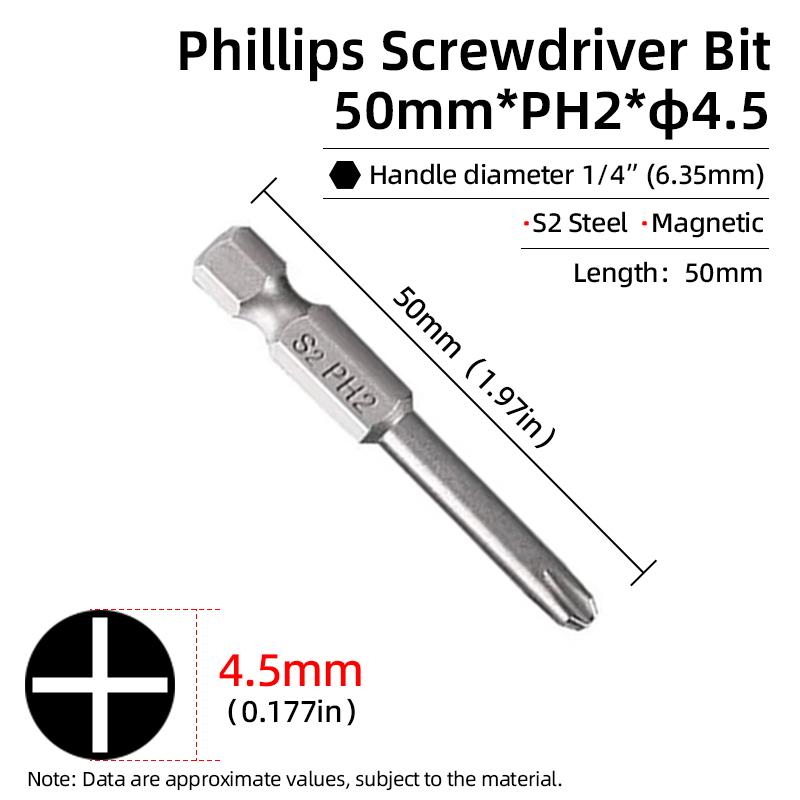 1PC Phillips Screwdriver Bits Cross Head Magnetic Screwdrivers PH00 PH1 PH2 S2 Alloy Steel Hex Shank Hand Tools 50/75/100/150mm