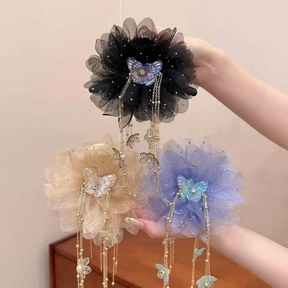 Peony Flower Shark Clip Mesh Hair Clip Fashion Grasping Clip Hair Accessories