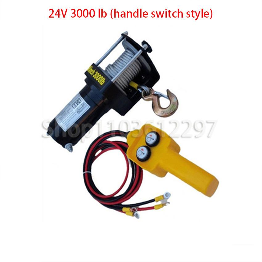 12V/ 24V 3000 Pounds Vehicle-Mounted Winch Car Traction Self-rescue Off-road Winch 3000lbs Handle And Remote Control Style