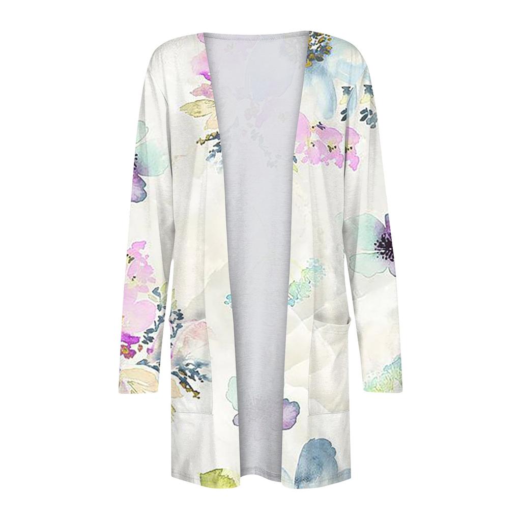 Женская модная свободная повседневная куртка-кардиган средней длины с длинными рукавами и принтом, топ