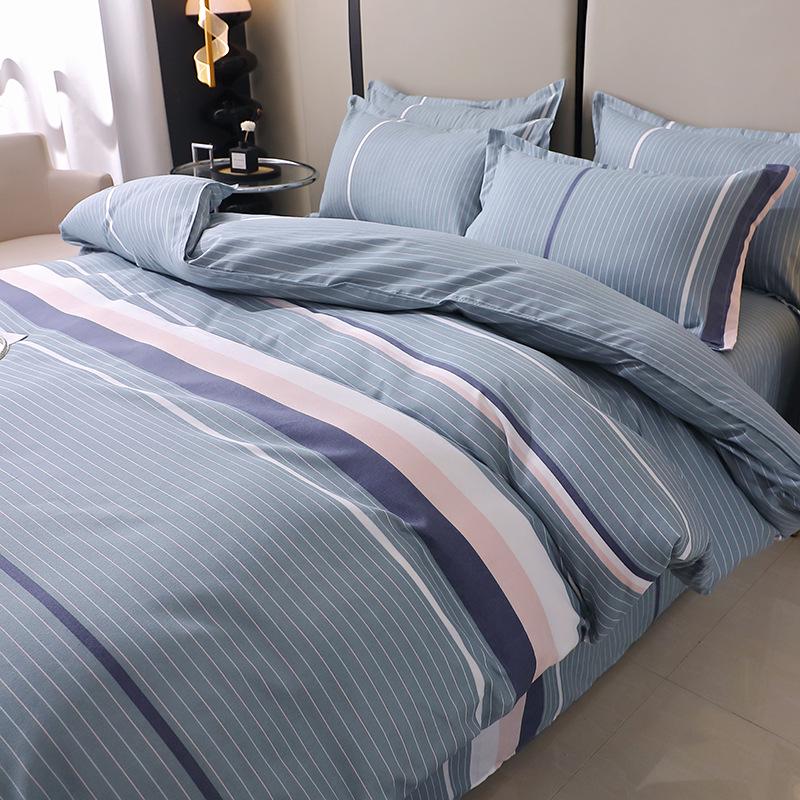 Постельный комплект из полосатого матового хлопка для осени/зимы – Утолщенный пододеяльник и простыня